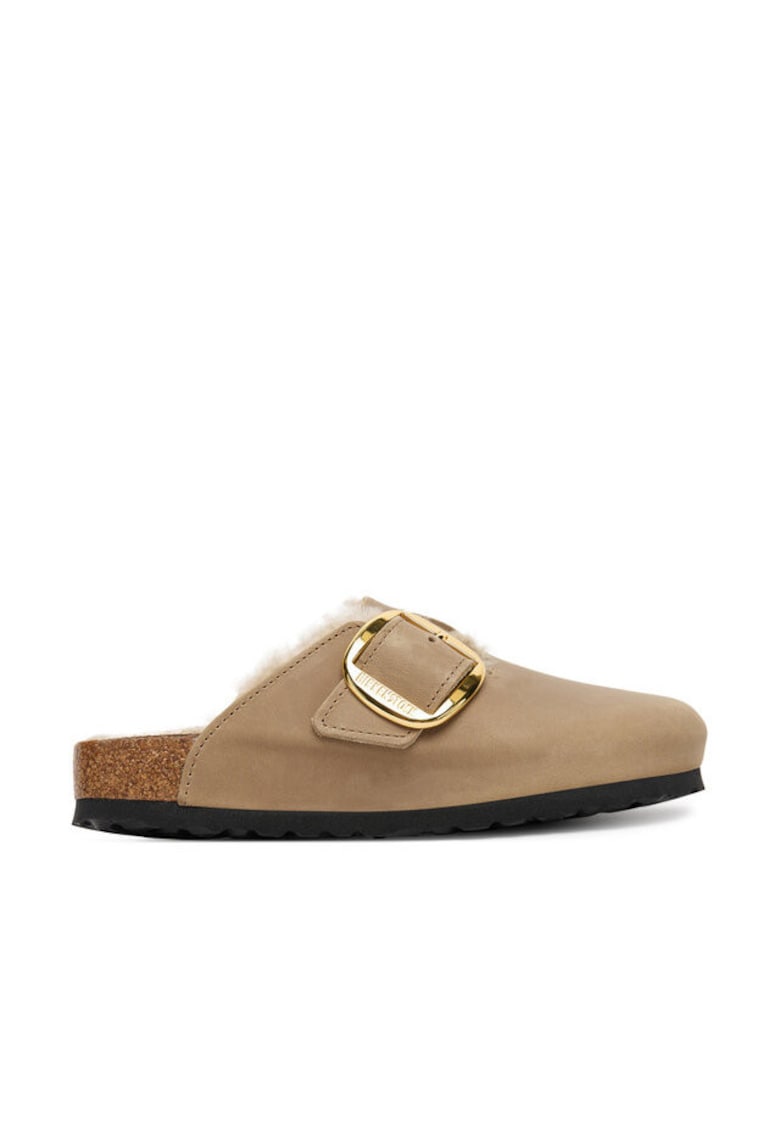 Slapi model Boston Big Buckle - piele naturala - culoare maro -