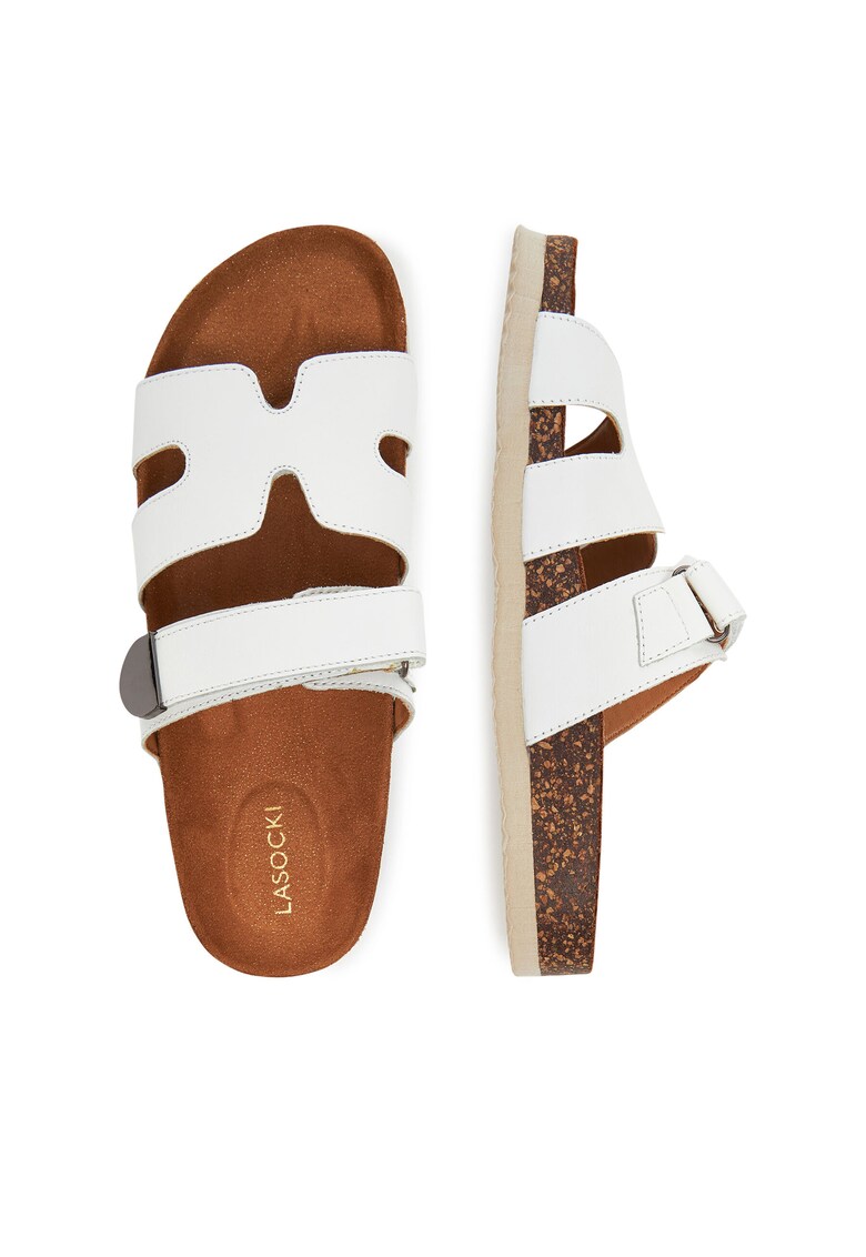 Slapi dama - piele naturala - alb