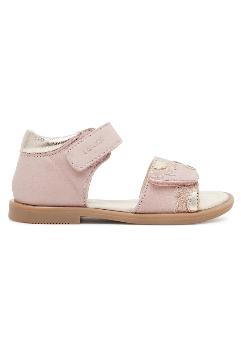 Sandale pentru fete - bej - piele intoarsa - sistem inchidere Velcro - fete