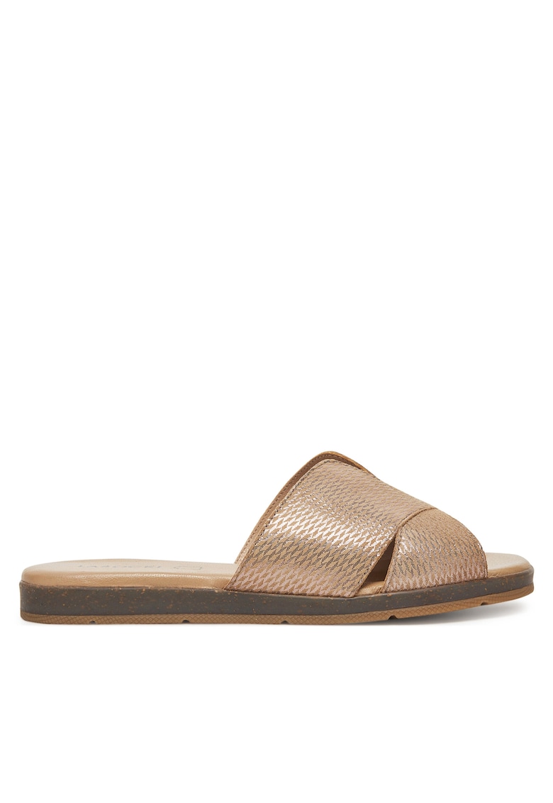 Papuci dama - din piele naturala - bej - design minimalist