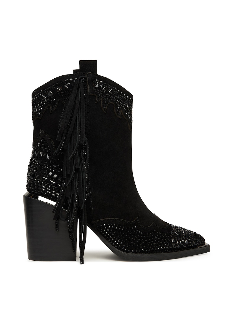 Botine dama cowboy - piele naturala - negre -