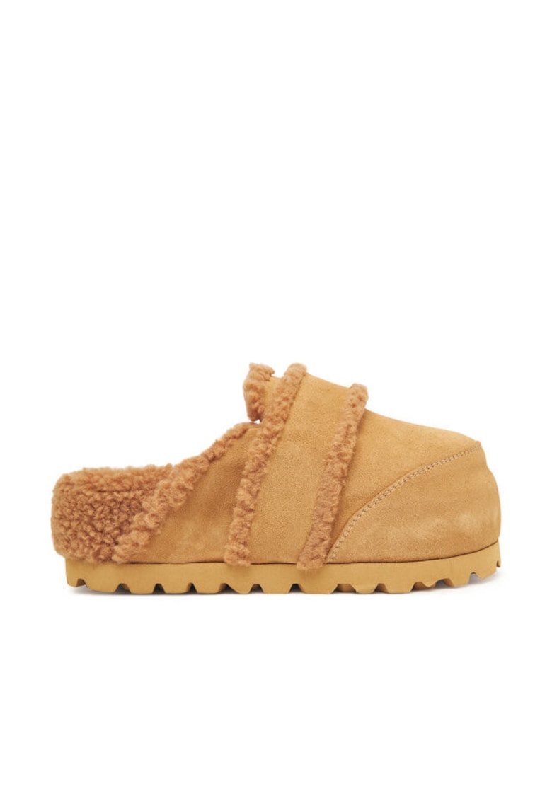 Papuci dama - chunky - bej - piele naturala