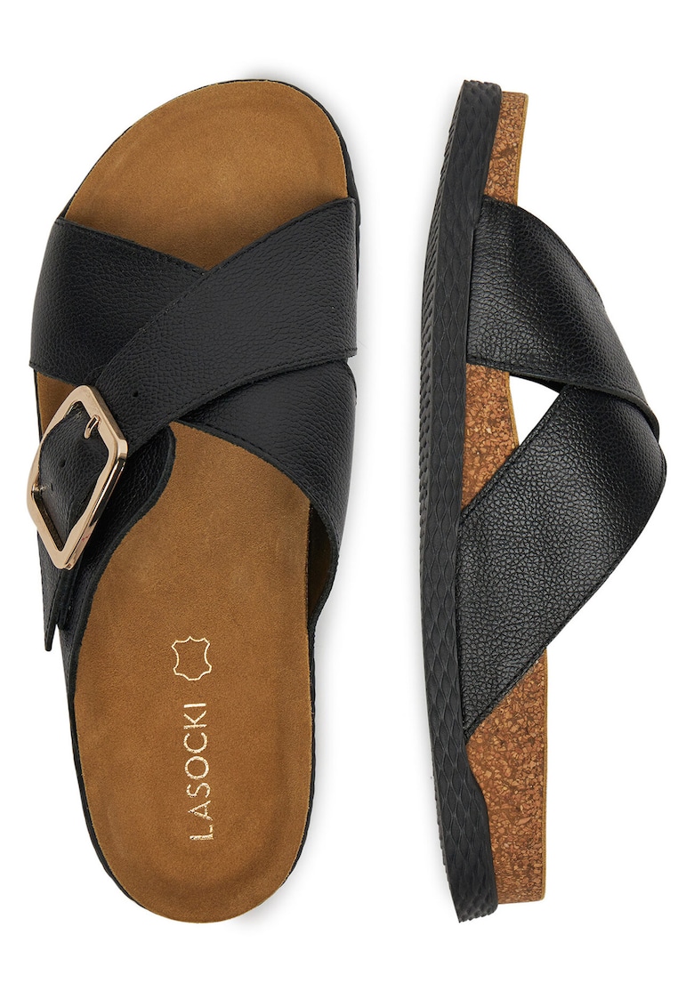 Slapi dama - piele naturala - negru -