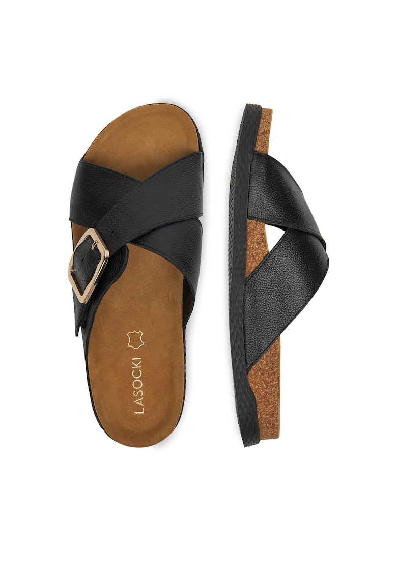 Slapi dama - piele naturala - negru -