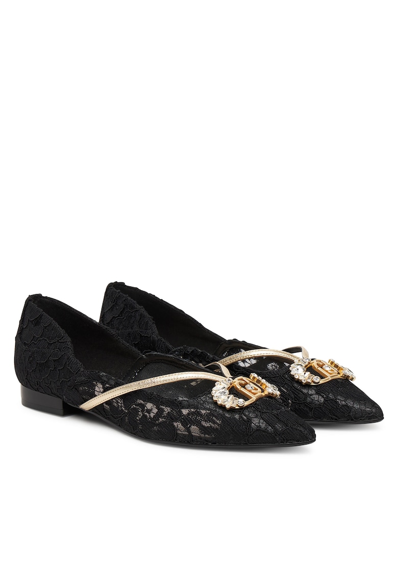 Balerini dama - textil - negru/auriu
