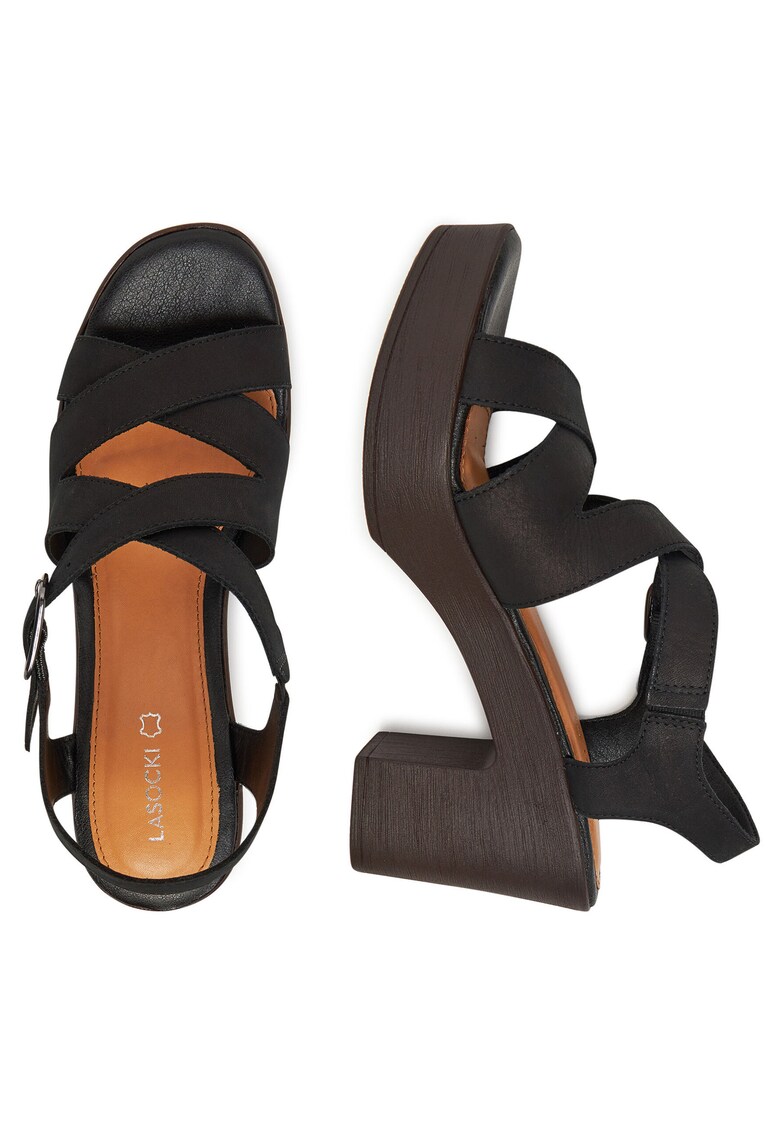 Sandale dama - piele naturala - toc bloc - negru -