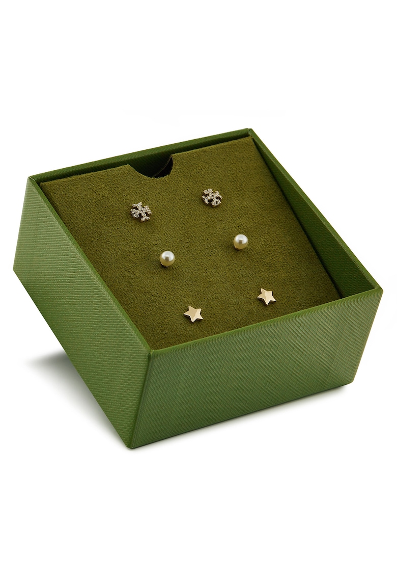 Cercei dama - Kira Stud - aurii - cristale - perle - set