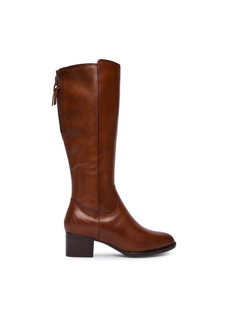 Cizme dama - piele naturala - maro - tocul bloc - varf rotund -