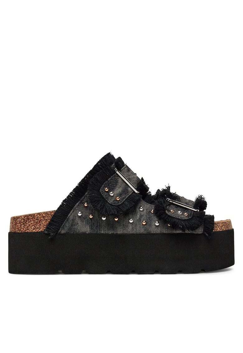 Papuci dama - negru - material textil - platforma