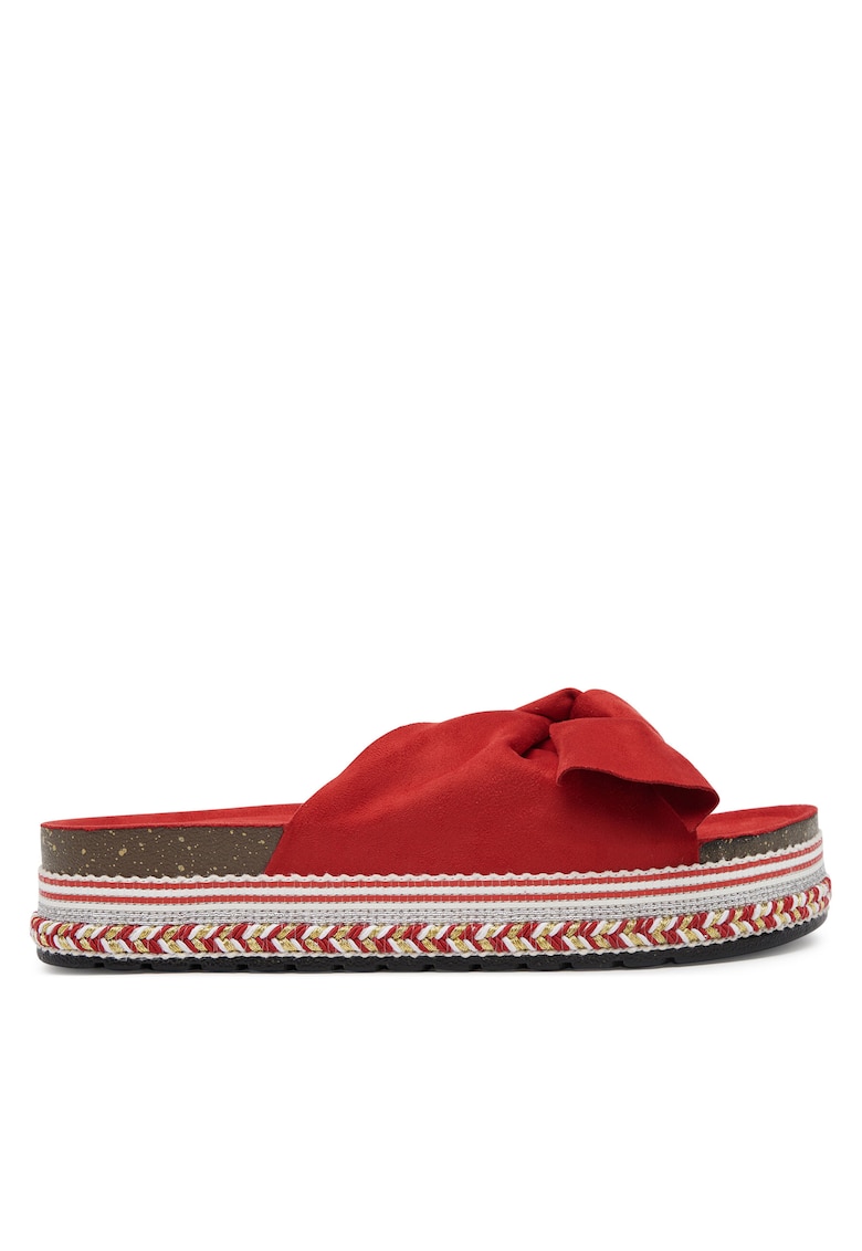 Papuci dama - rosu - textil - platforma
