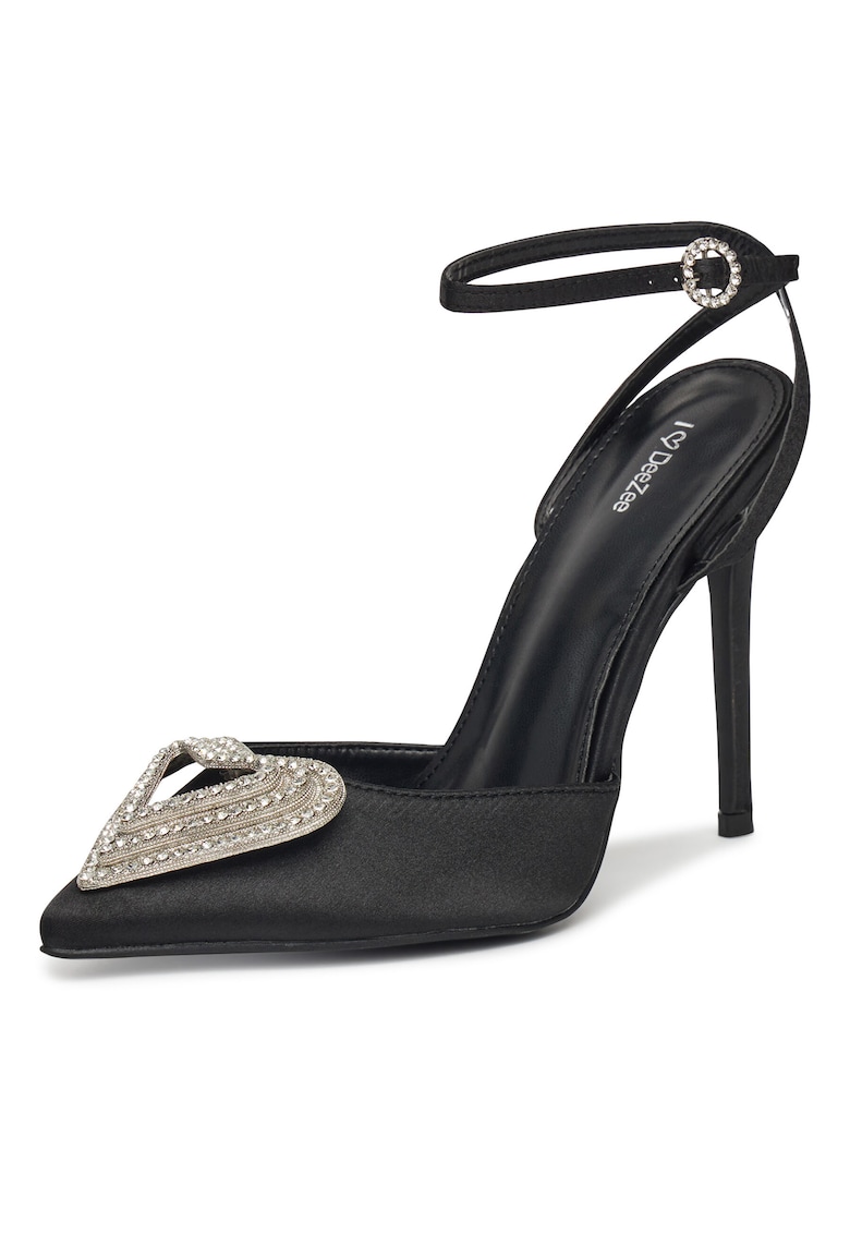 Pantofi dama - stiletto - negru/argintiu - textil -