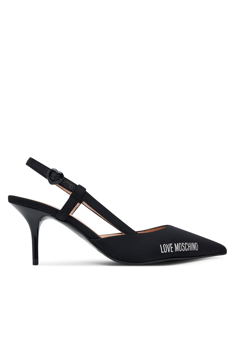 Sandale dama - pantofi cu toc - negru - material textil