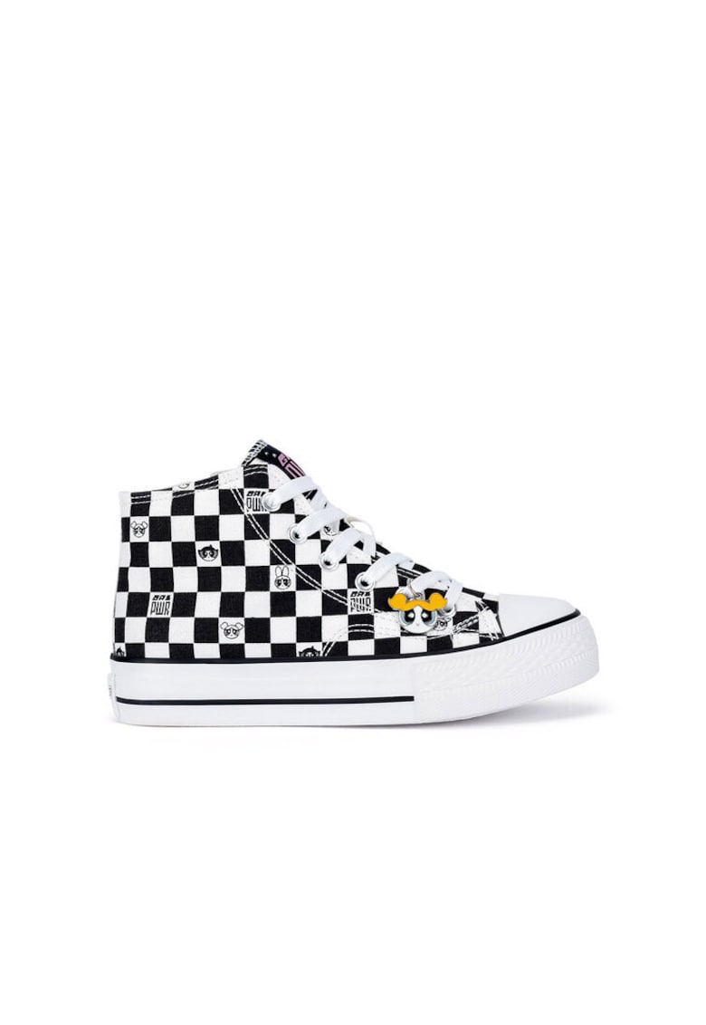 Pantofi copii - fete - negru alb - tesatura textila