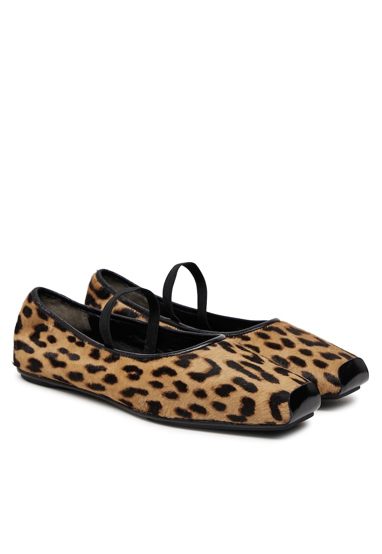 Balerini dama - piele naturala - animal print - negru/maro