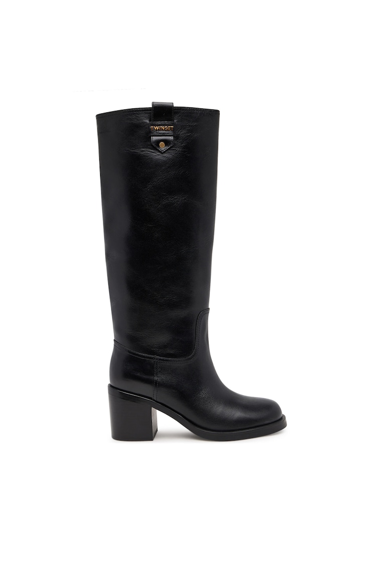 Cizme dama - piele naturala - negru - toc bloc -