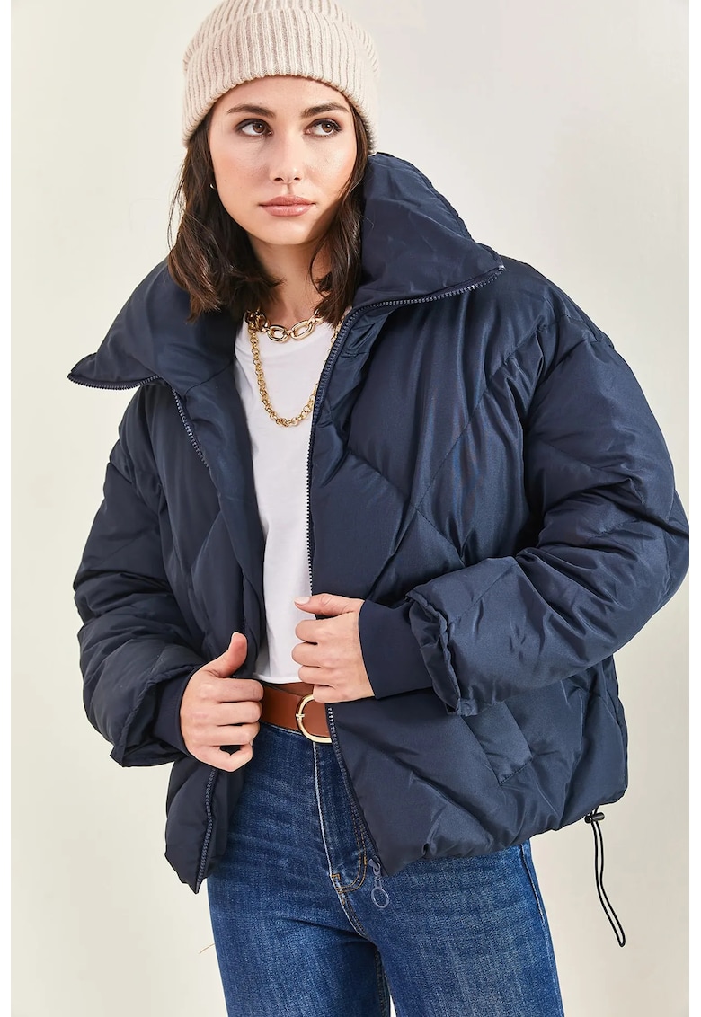 Geaca dama - oversized - albastru marin - textil