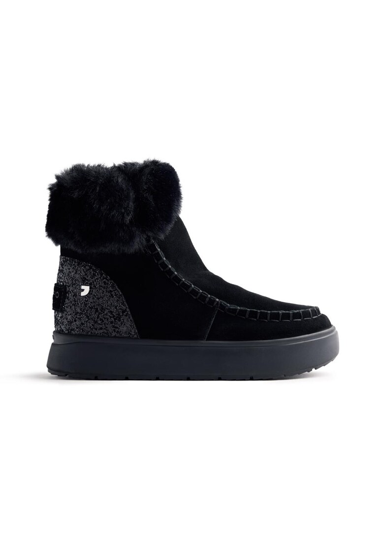 Ghete de piele intoarsa cu garnitura de blana sintetica Alpena - Negru