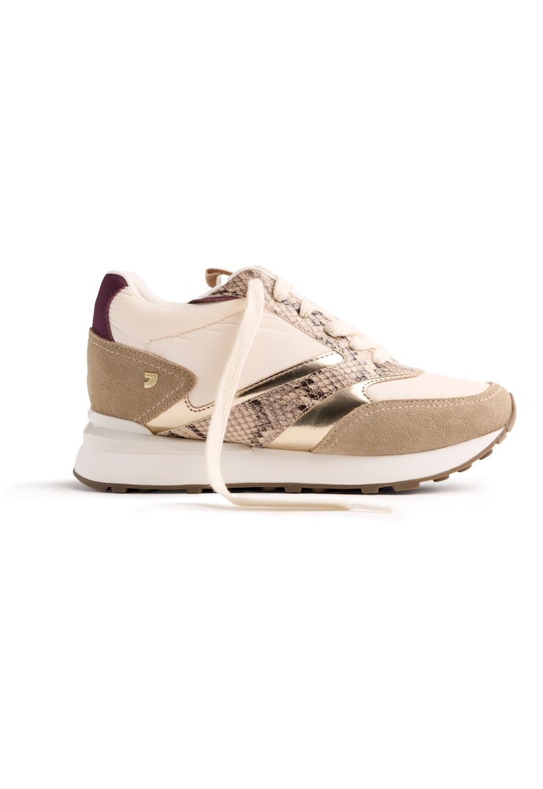 Pantofi sport wedge cu garnituri de piele intoarsa si material textil - Maro taupe