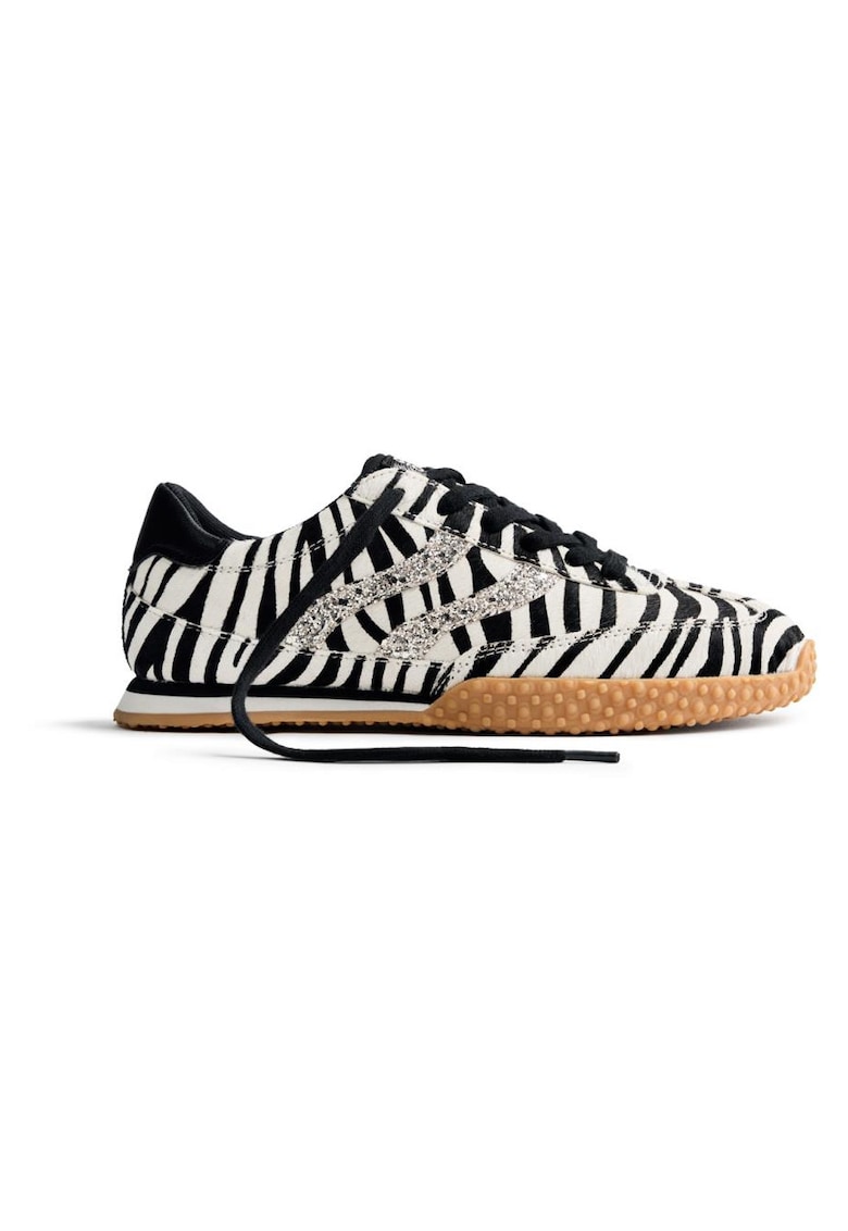 Gioseppo Pantofi sport din piele cu par scurt si piele cu animal print - Alb/Negru