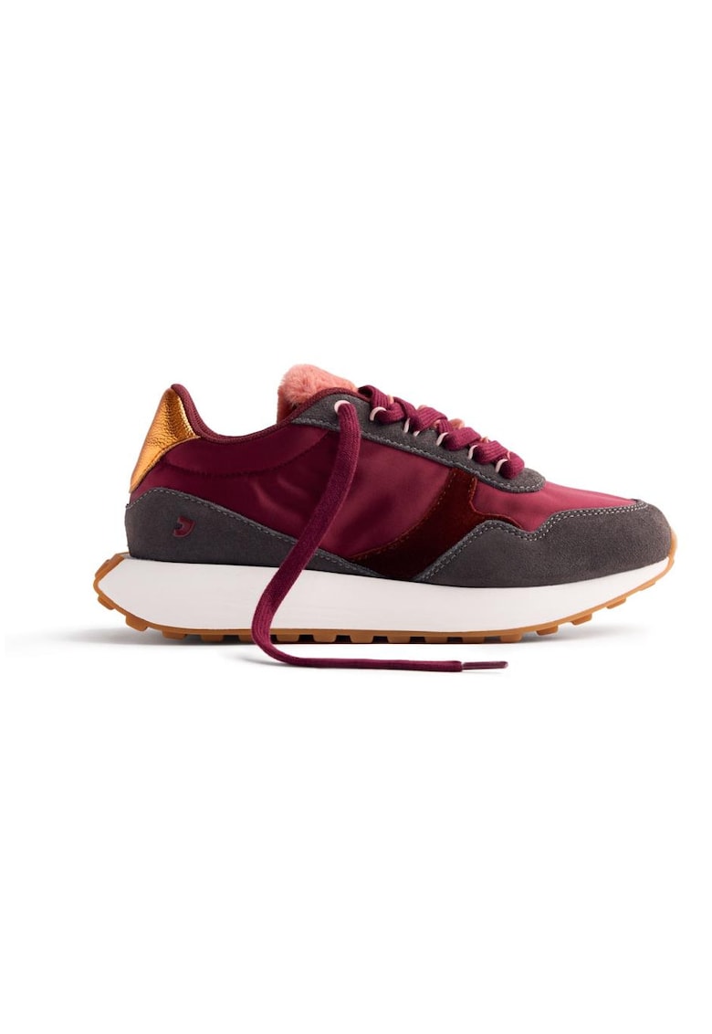 Pantofi sport de piele intoarsa cu garnituri textile si stralucitoare - Visiniu