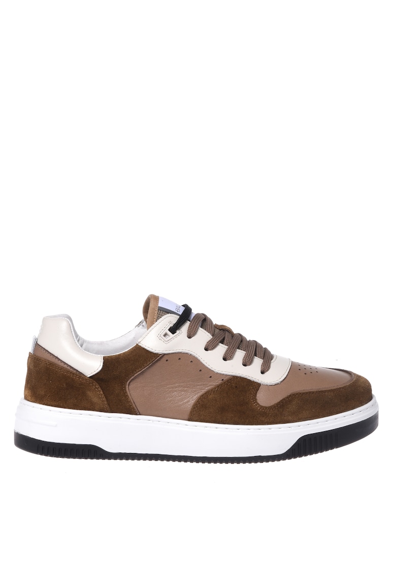 Pantofi sport de piele cu garnituri de piele intoarsa - Alb/Maro taupe