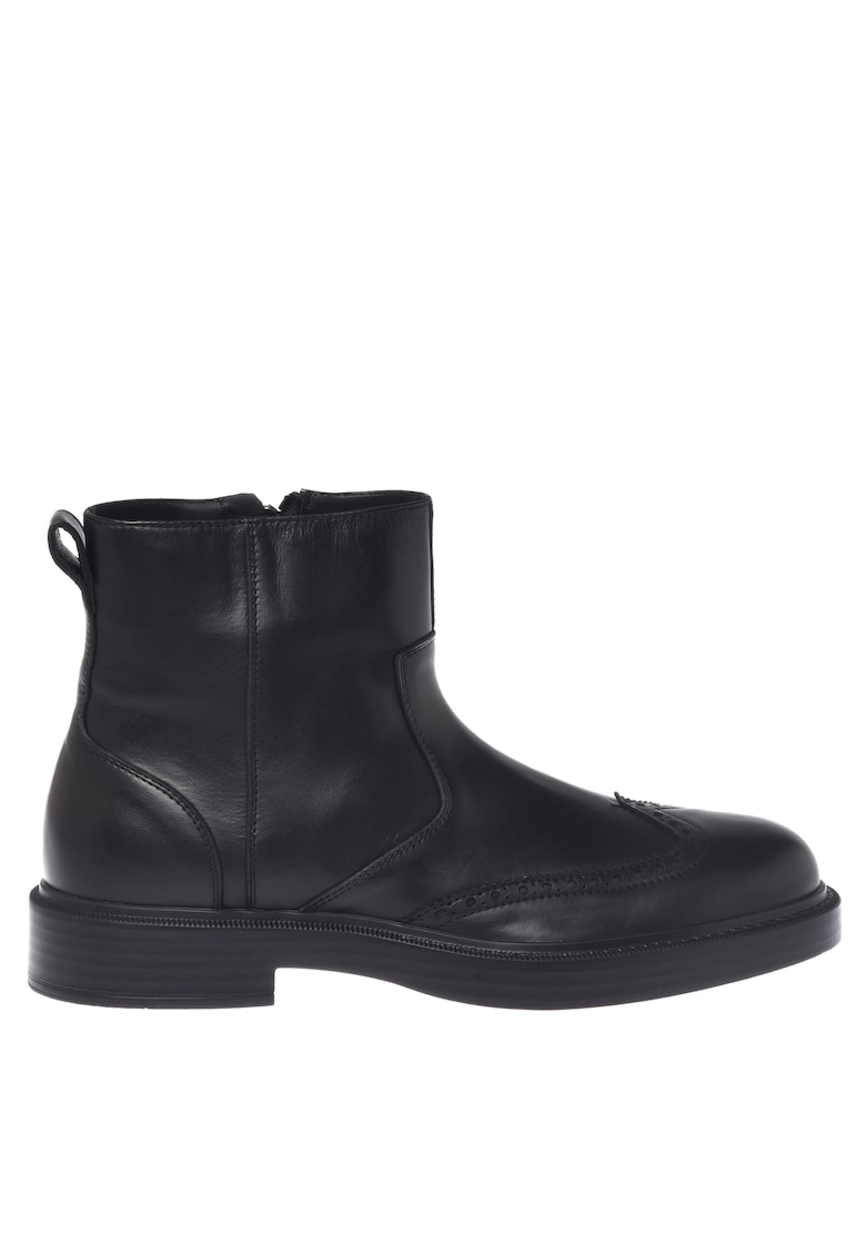 Ghete de piele cu fermoar lateral - Negru