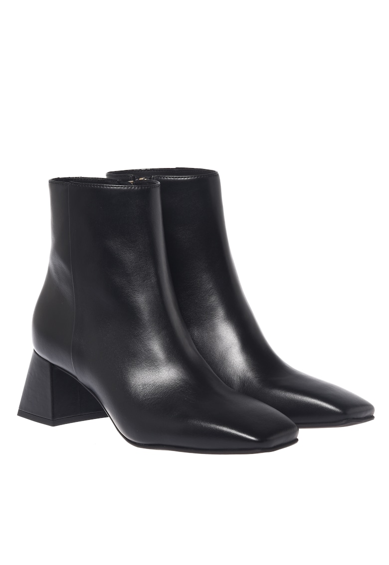 Botine de piele cu toc masiv - Negru