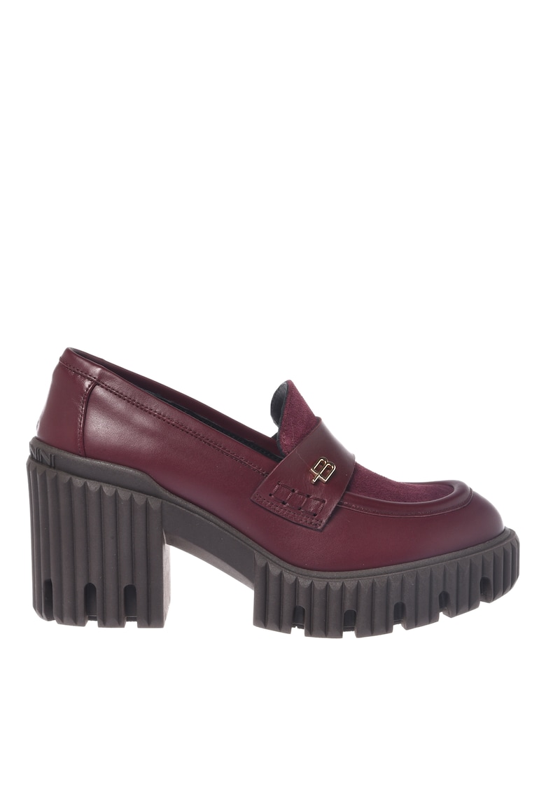 Baldinini Pantofi loafer de piele si piele intoarsa cu toc masiv - Visiniu