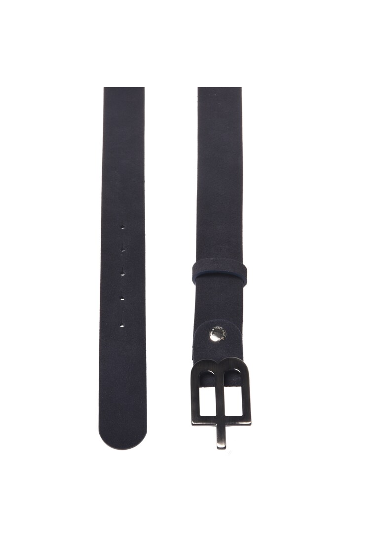 Curea de piele intoarsa cu catarama logo - Bleumarin