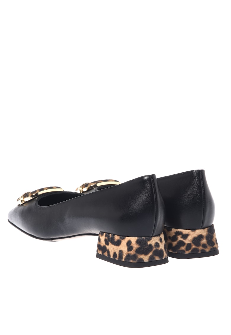 Pantofi de piele cu varf patrat si detalii animal print