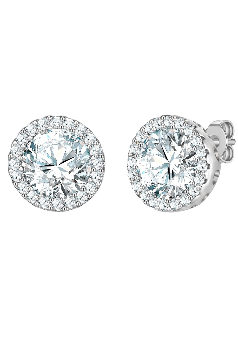 Cercei cu tija placati cu argint - cu zirconia - Argintiu