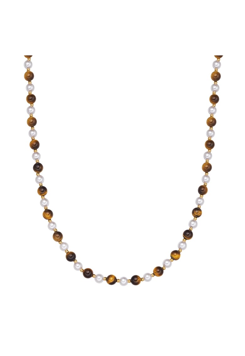Colier cu perle naturale si margele Tiger Eye - Maro