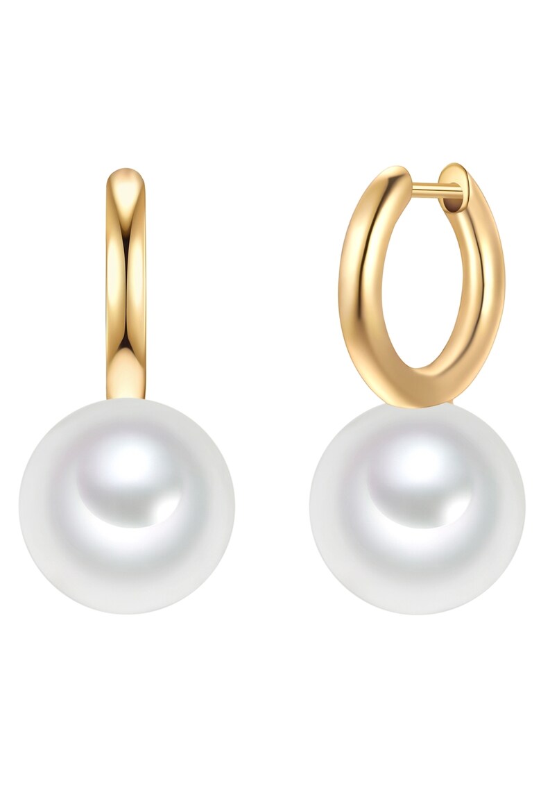 Cercei rotunzi placati cu aur de 14K decorati cu perle sintetice - Auriu