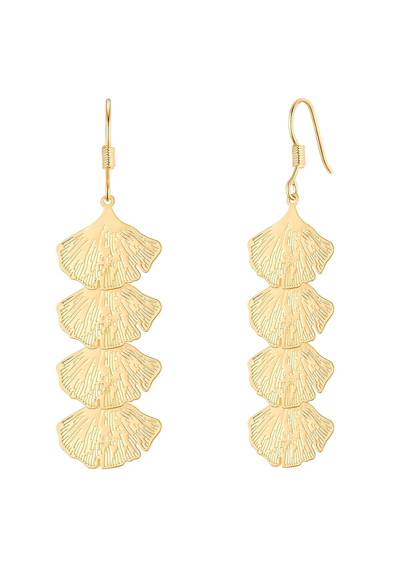 Cercei drop placati cu aur de 14K cu motive cu frunze