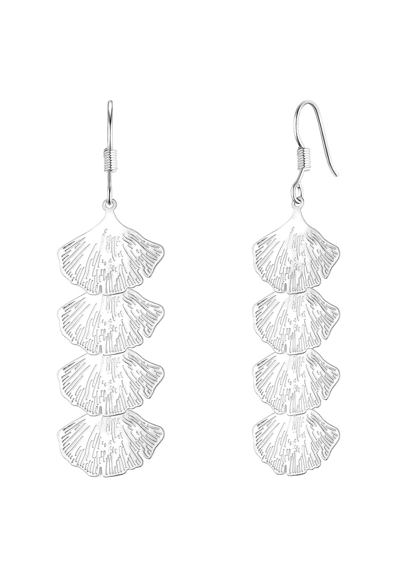 Cercei drop placati cu argint cu motive cu frunze - Argintiu