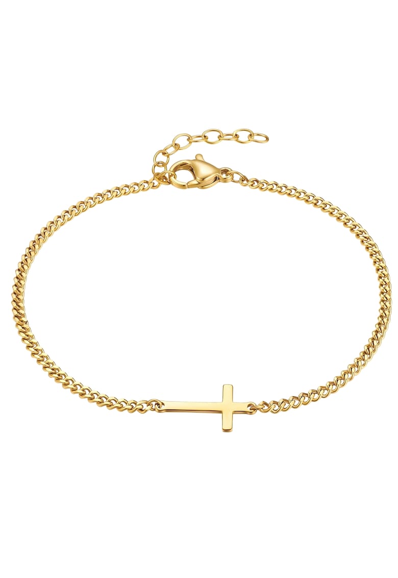 Bratara din lant placata cu aur de 14K si talisman cu cruce - Auriu