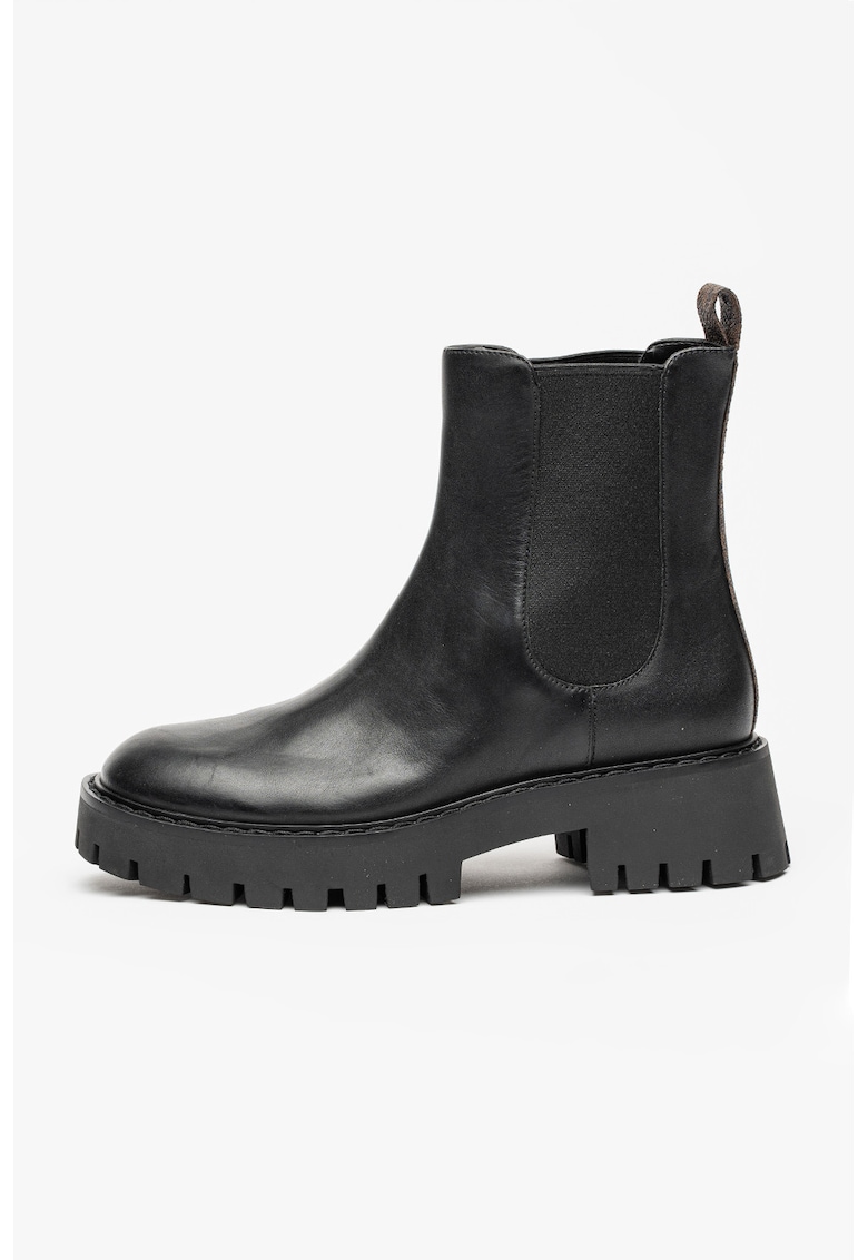 Ghete Chelsea din piele - Maro inchis/Negru
