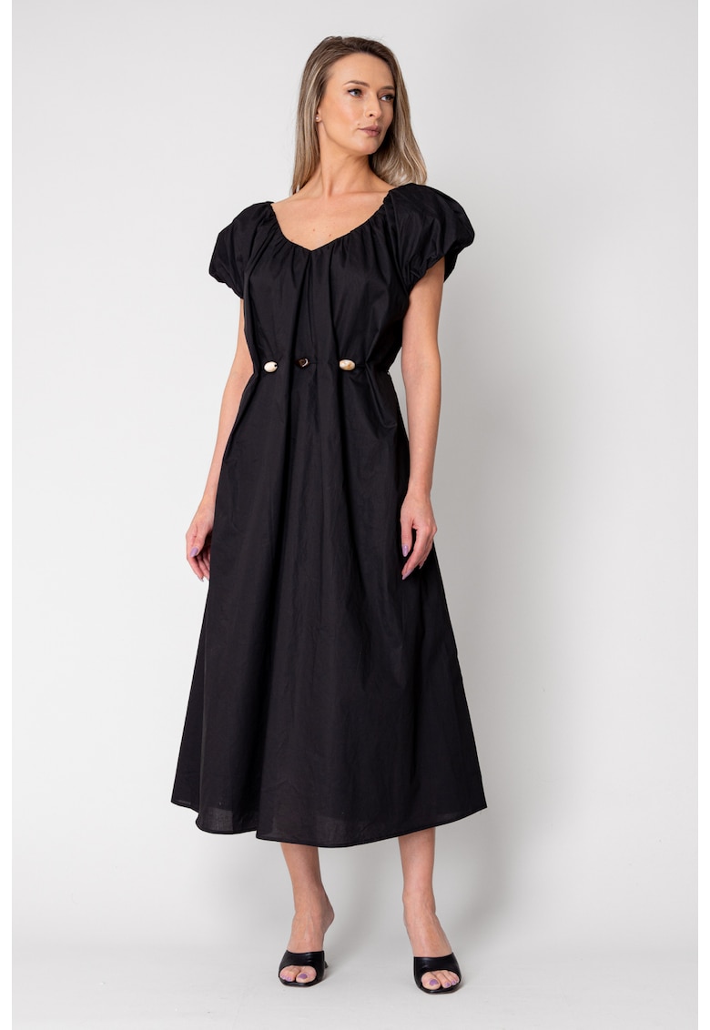 Rochie lunga cordon cu detalii ornamentale Black 16343 - Negru