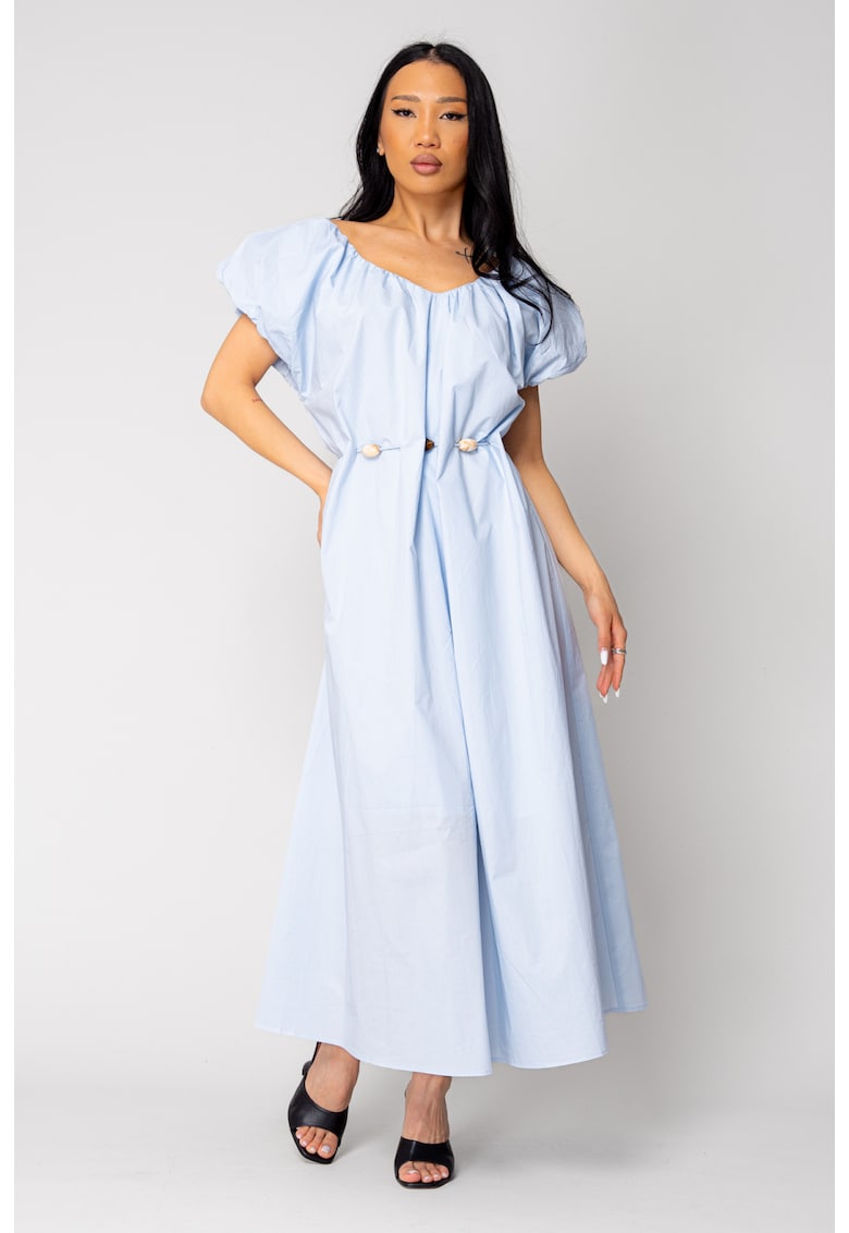Rochie lunga cordon cu detalii ornamentale Light Blue 16339 - Albastru deschis