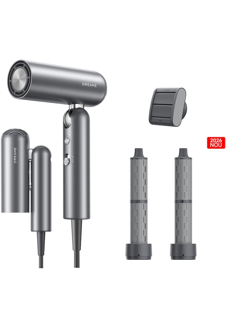 Uscator de par si ondulator Pocket Pro - 1300W - design pliabil - uscare par scurt in 40 sec - 300 milioane ioni negativi/cm³ - 60 dB - motor de 110.000 RPM - 300g - Grej