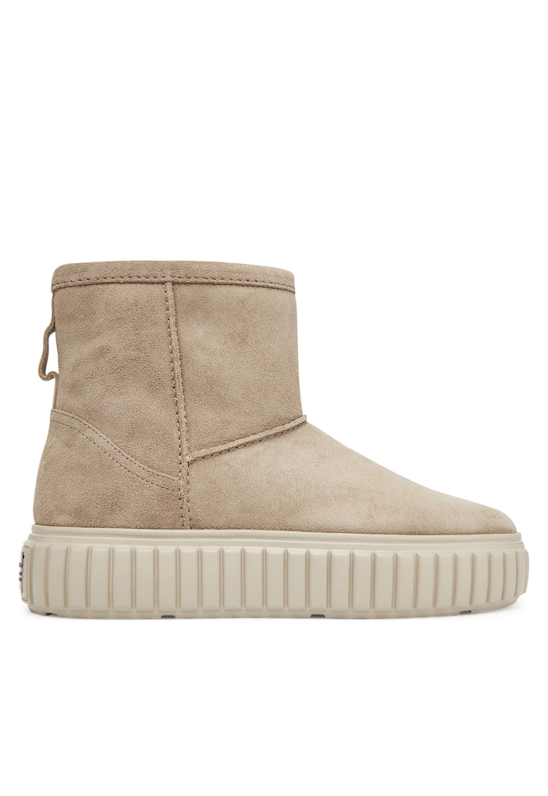 Botine dama - piele intoarsa - flatform - bej - lana de oaie -