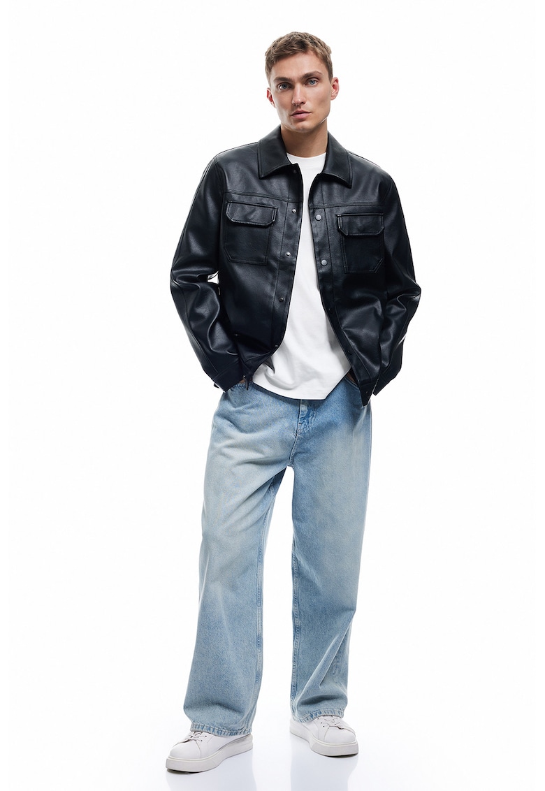 Jacheta de piele ecologica cu buzunare cu clapa