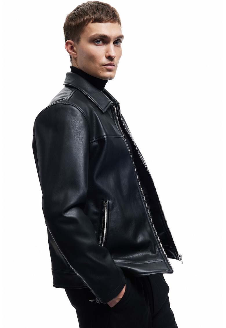 Jacheta de piele ecologica cu buzunare cu fermoar