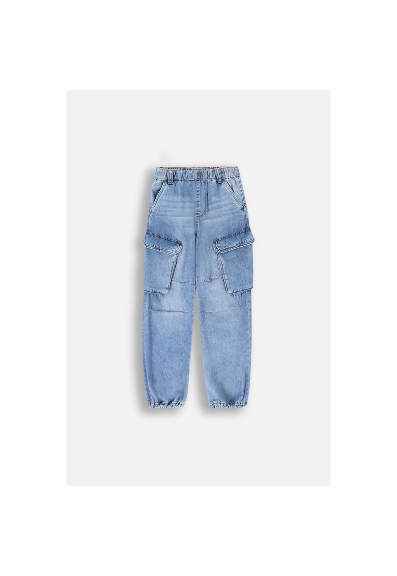 Blugi cargo regular fit cu talie medie si buzunare