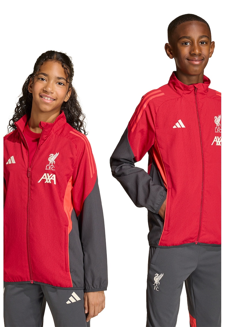 Jacheta cu fermoar pentru fotbal Liverpool - Alb/Rosu vermillion/Gri inchis