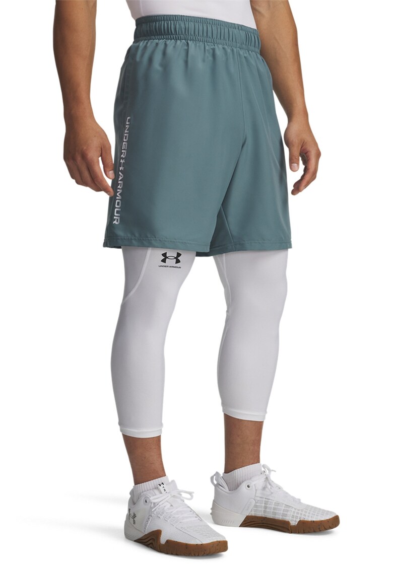 Pantaloni scurti cu logo lateral - pentru fitness Wordmark - Alb/Albastru petrol