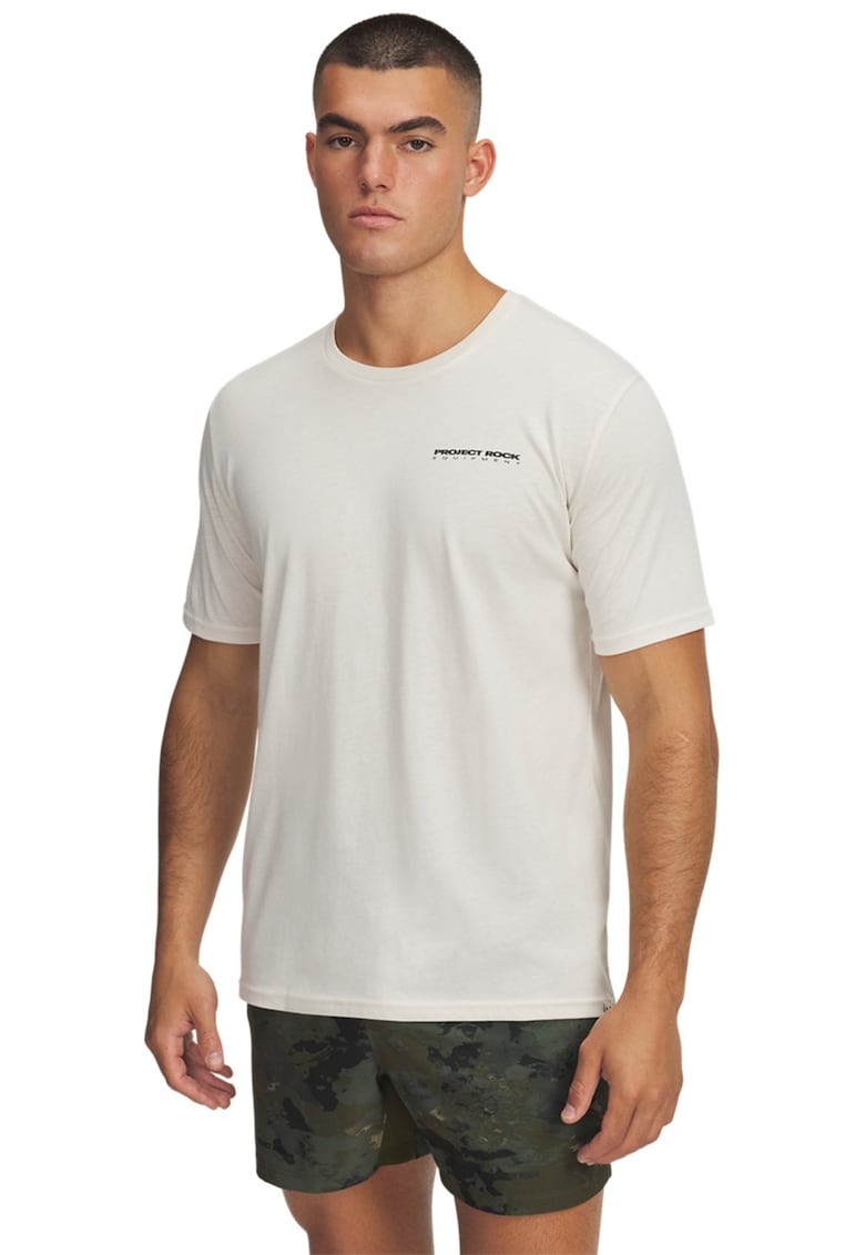 Tricou din amestec de bumbac cu imprimeu - Crem