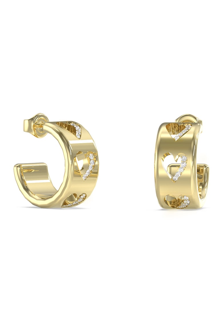 Cercei rotunzi de otel inoxidabil cu cristale - in forma de inima