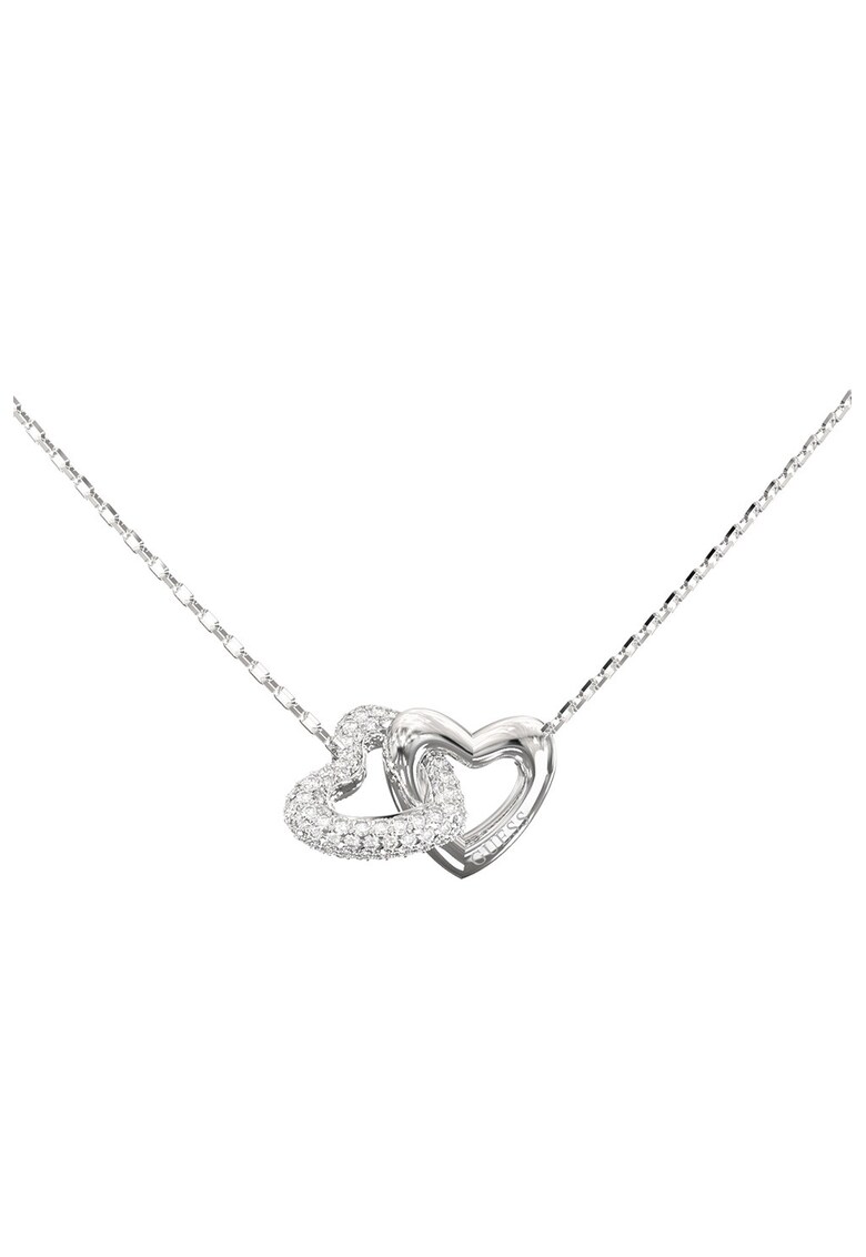 Colier de otel inoxidabil cu pandantiv cu inimi interconectate - cu cristale - Argintiu