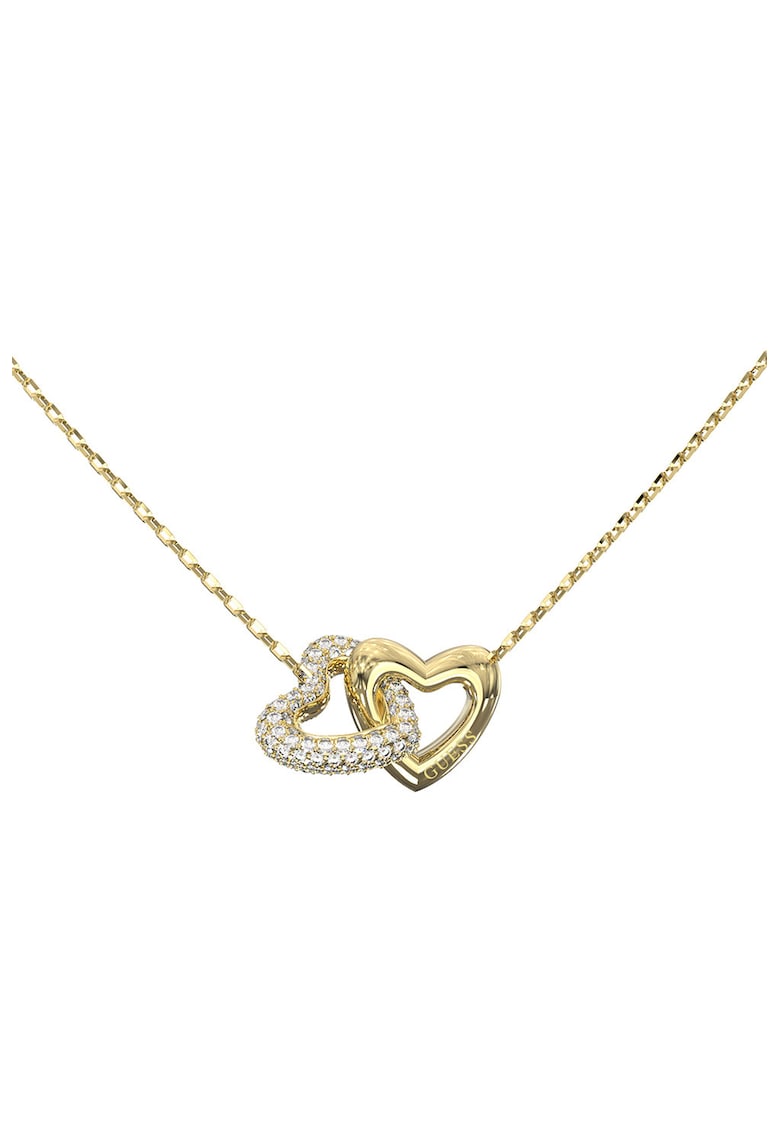 Colier de otel inoxidabil cu pandantiv cu inimi interconectate - cu cristale